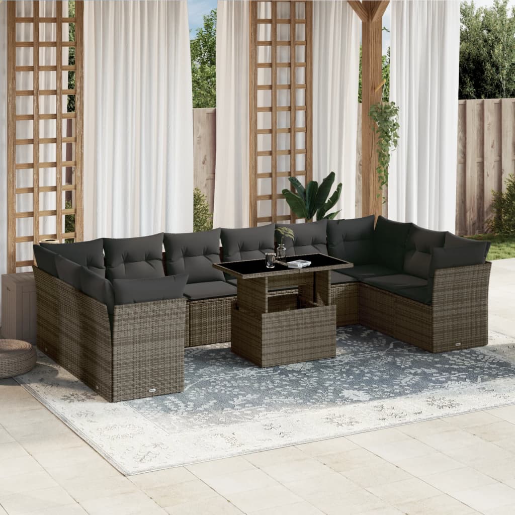 Salon de jardin 11 pcs avec coussins gris résine tressée Salons de jardin vidaXL