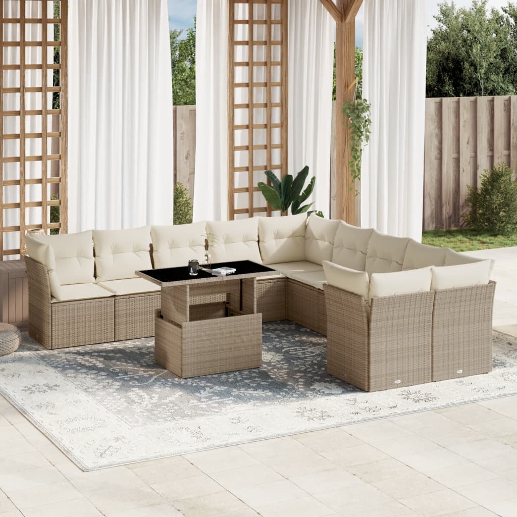 Salon de jardin 11 pcs avec coussins beige résine tressée Salons de jardin vidaXL