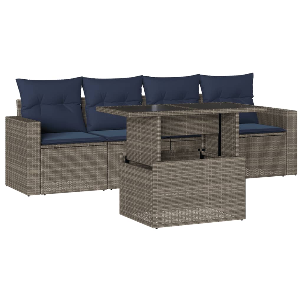 Ensemble de canapé de jardin 5 pcs avec coussins gris résine tressée