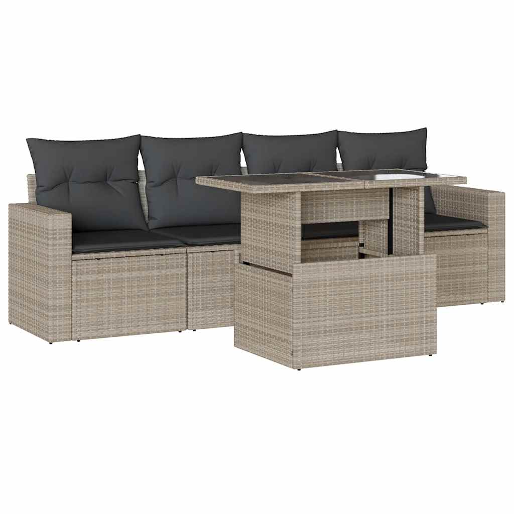 Salon de jardin 5 pcs avec coussins gris clair résine tressée Salons de jardin vidaXL