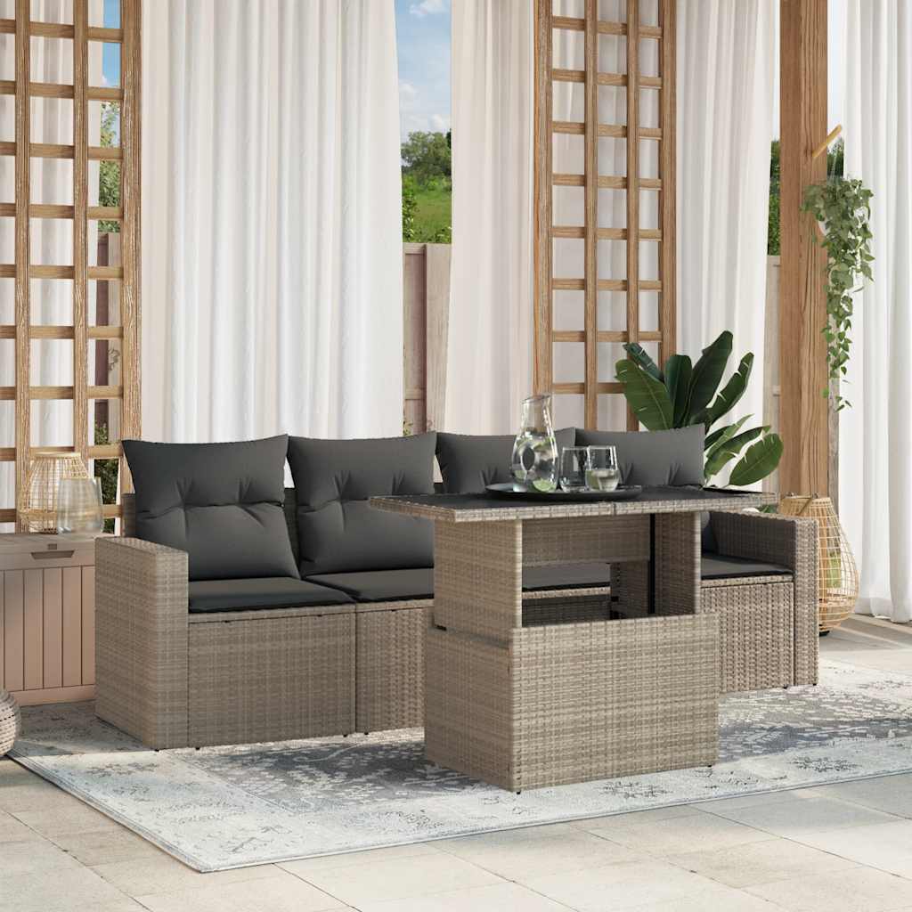 Salon de jardin 5 pcs avec coussins gris clair résine tressée Salons de jardin vidaXL