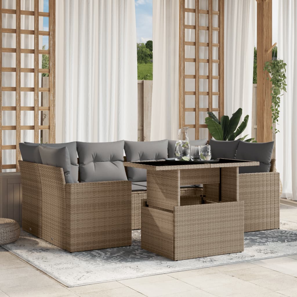 Salon de jardin avec coussins 7 pcs beige résine tressée Salons de jardin vidaXL
