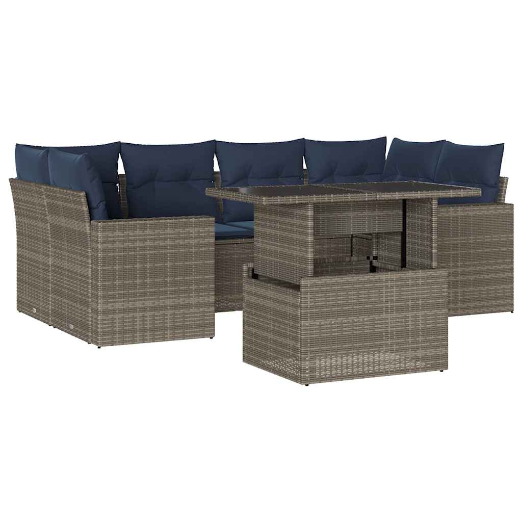 Ensemble de canapé de jardin 7 pcs avec coussins gris résine tressée