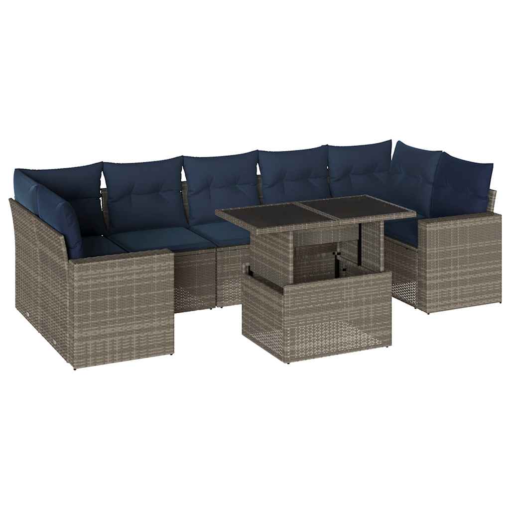 Ensemble de canapé de jardin 8 pcs avec coussins gris résine tressée