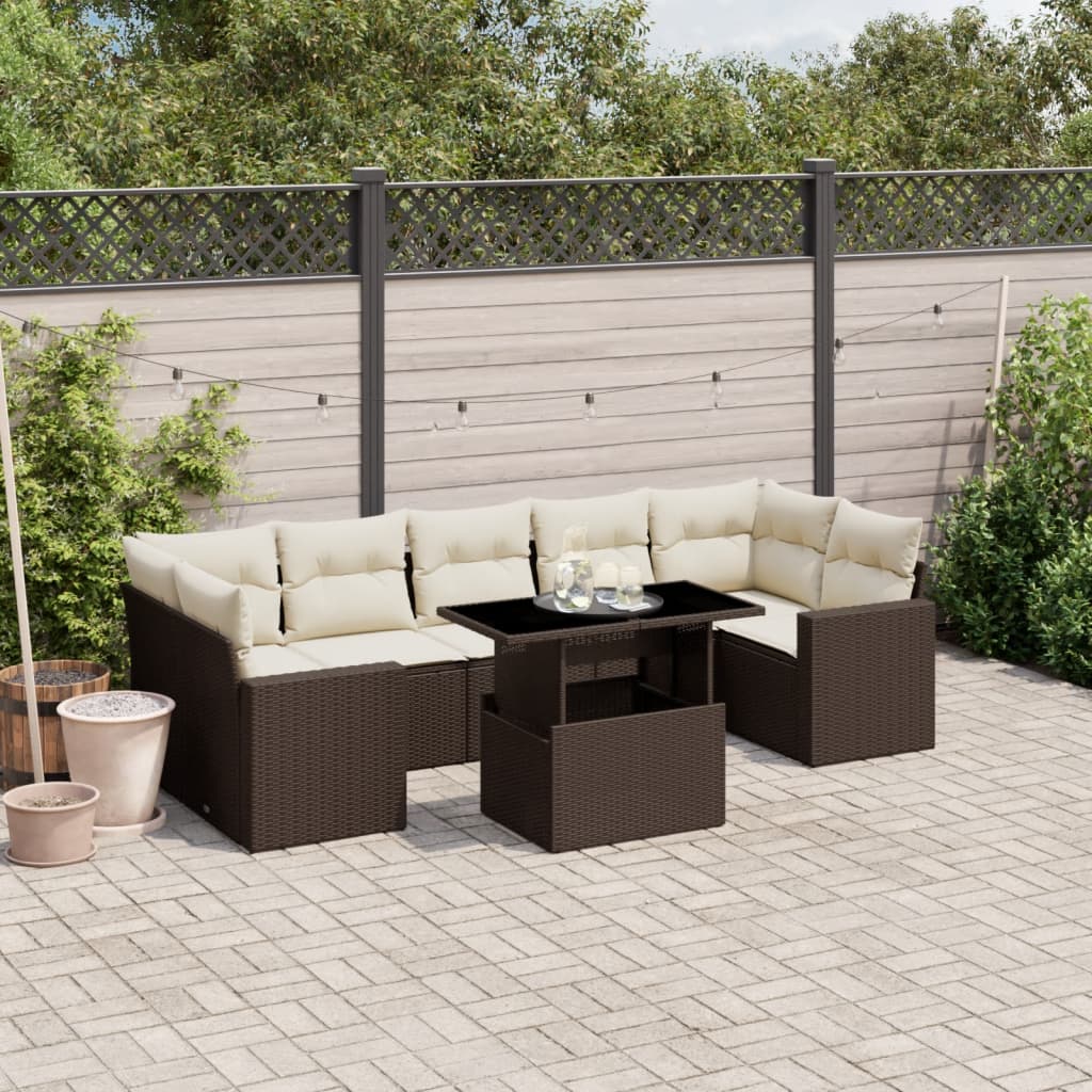 Salon de jardin 8 pcs avec coussins marron résine tressée Salons de jardin vidaXL