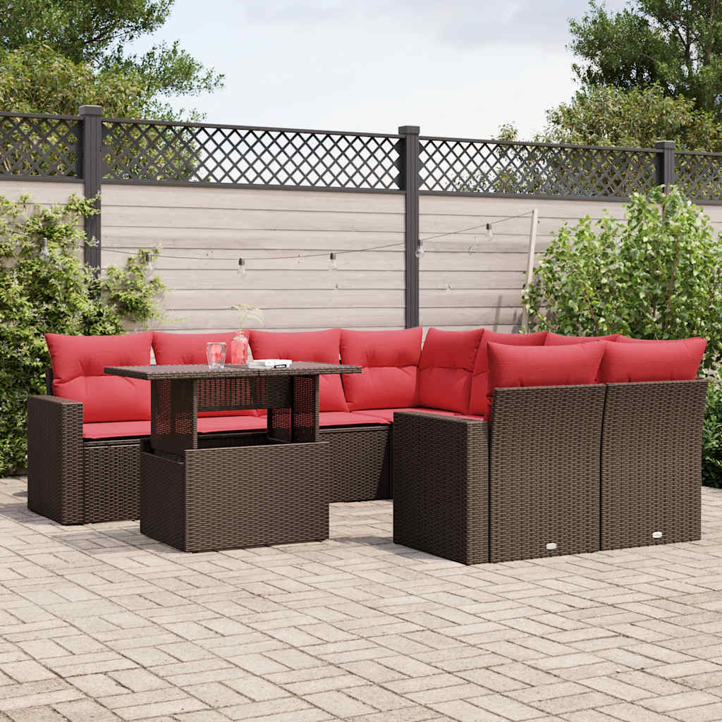 Ensemble de canapé de jardin 9 pcs avec coussins marron résine tressée