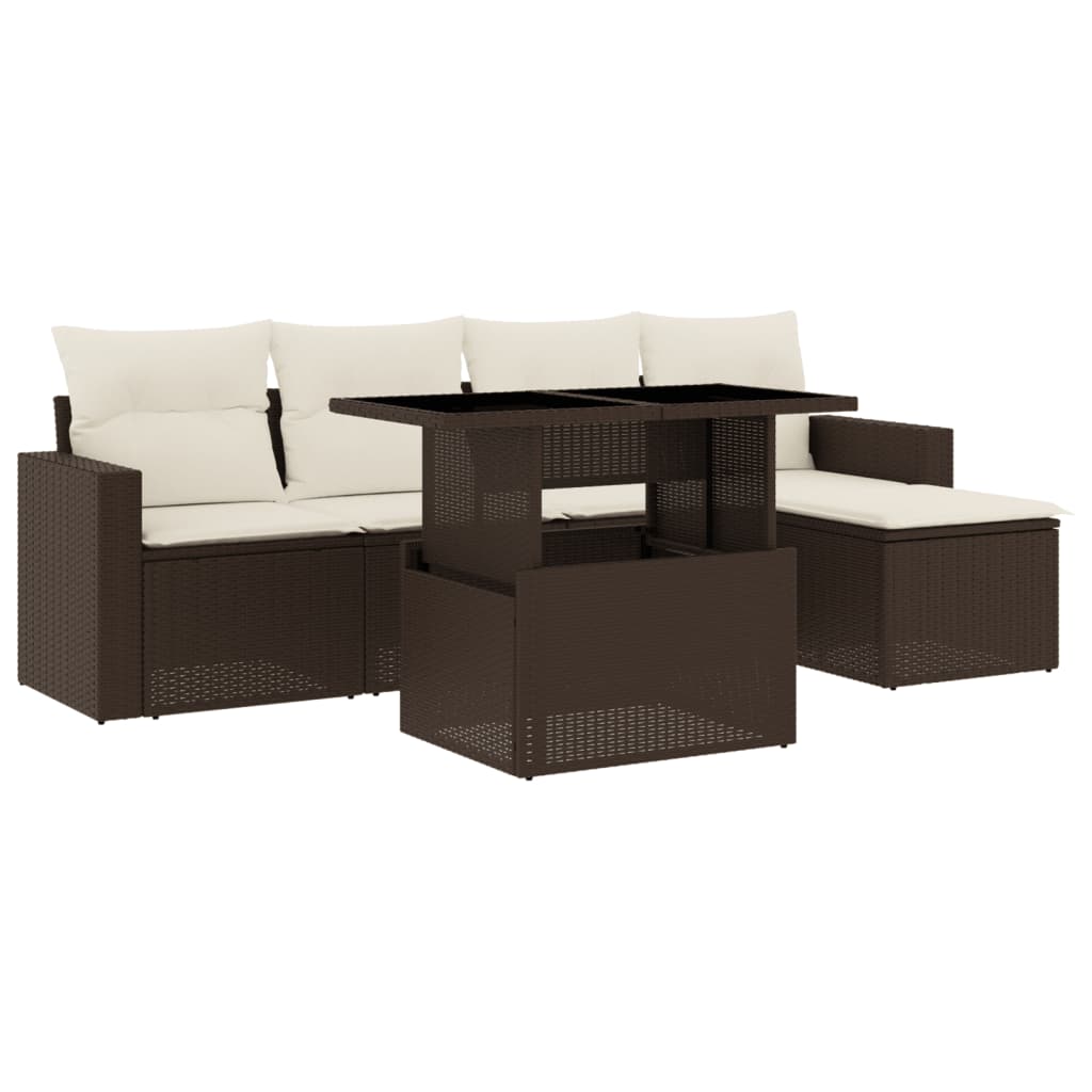 Salon de jardin avec coussins 6 pcs marron résine tressée