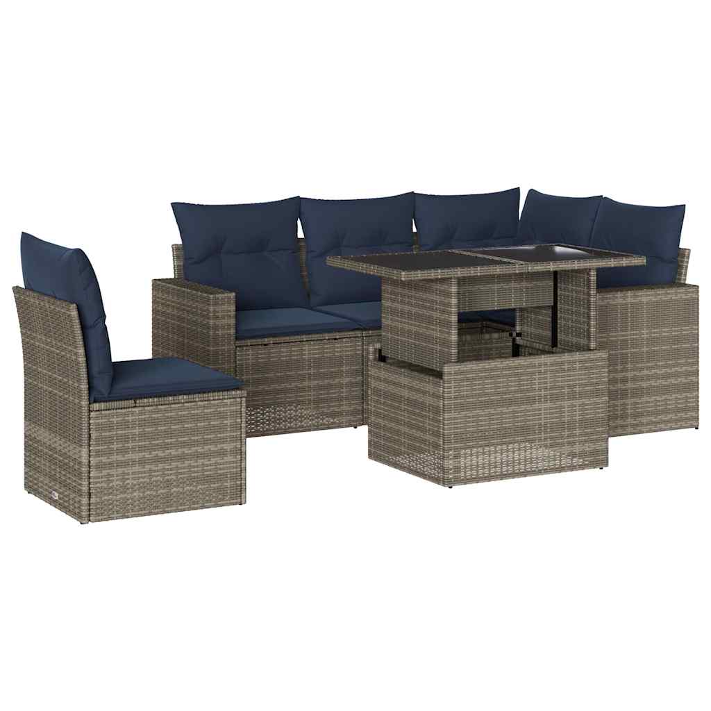 Ensemble de canapé de jardin 6 pcs avec coussins gris résine tressée