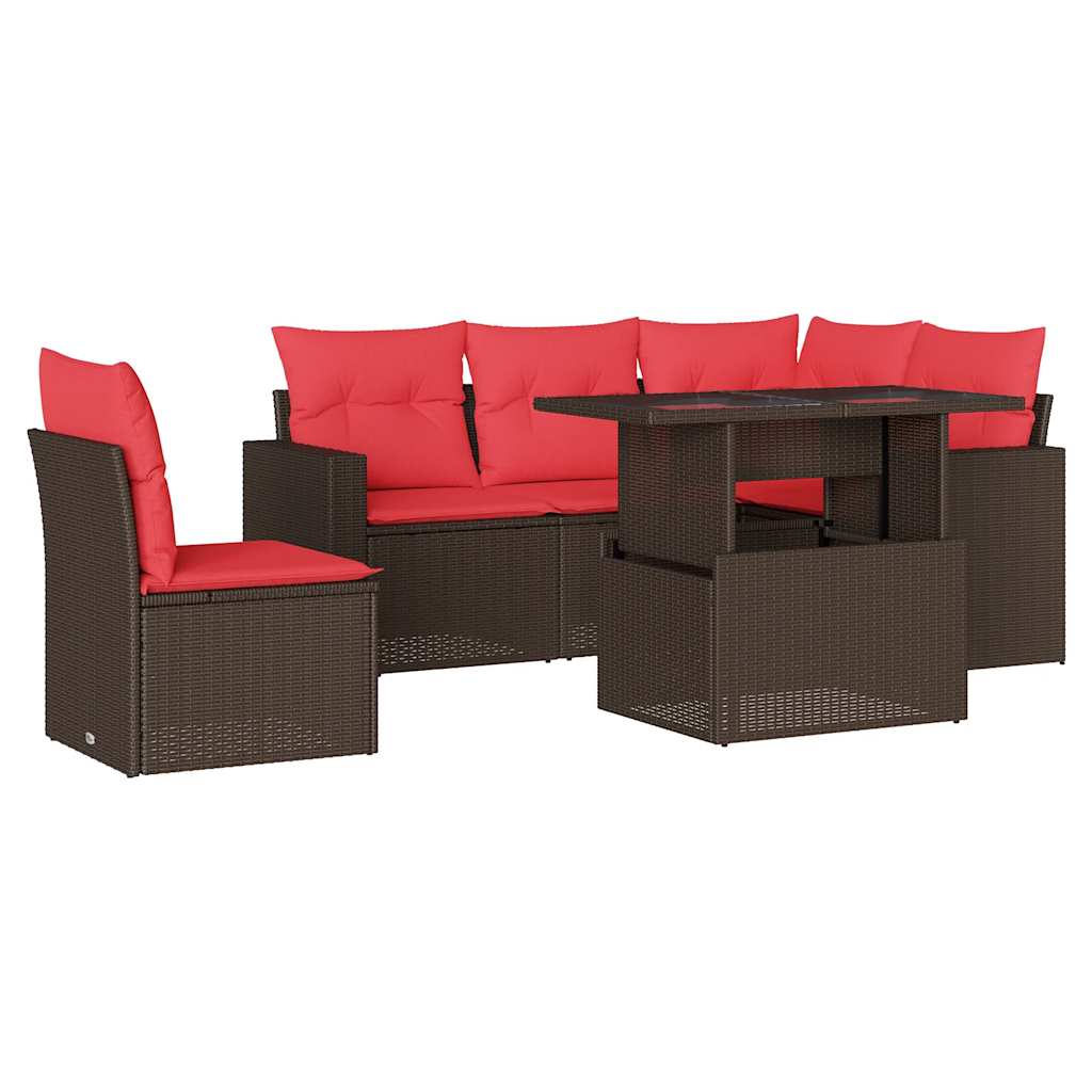 Ensemble de canapé de jardin 6 pcs avec coussins marron résine tressée