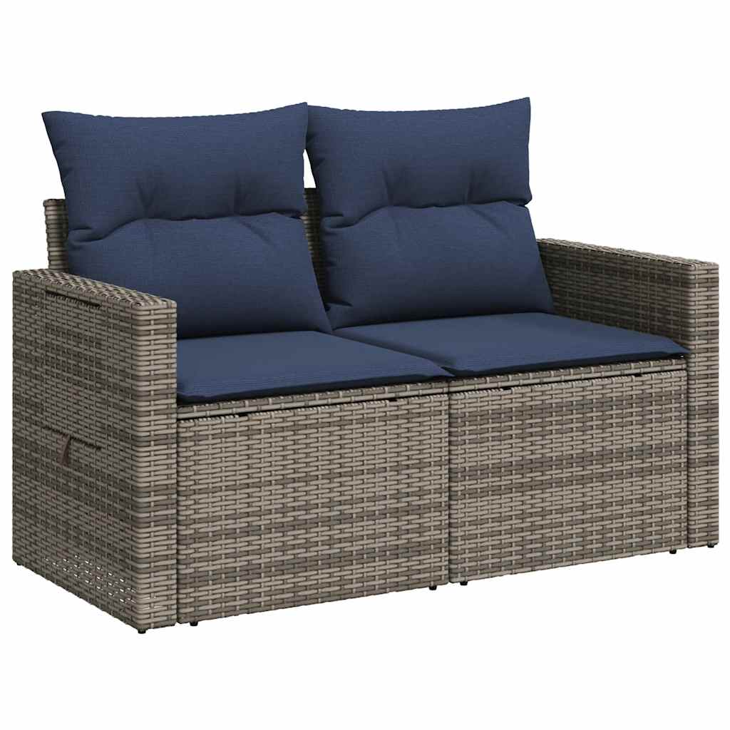 Ensemble de canapé de jardin 7 pcs avec coussins gris résine tressée