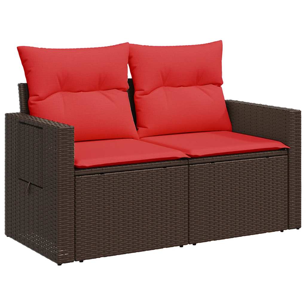 Ensemble de canapé de jardin 7 pcs avec coussins marron résine tressée