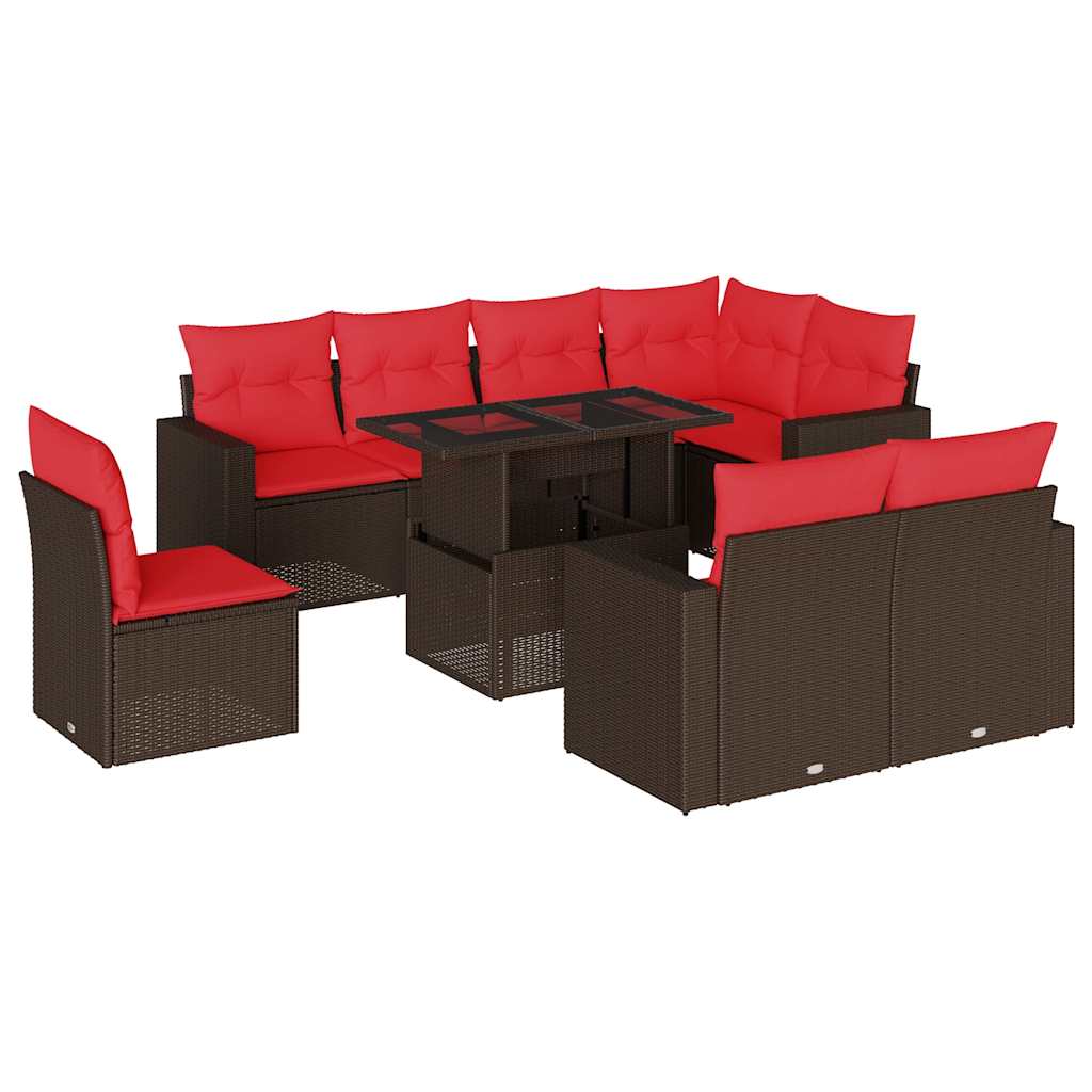 Ensemble de canapé de jardin 9 pcs avec coussins marron résine tressée