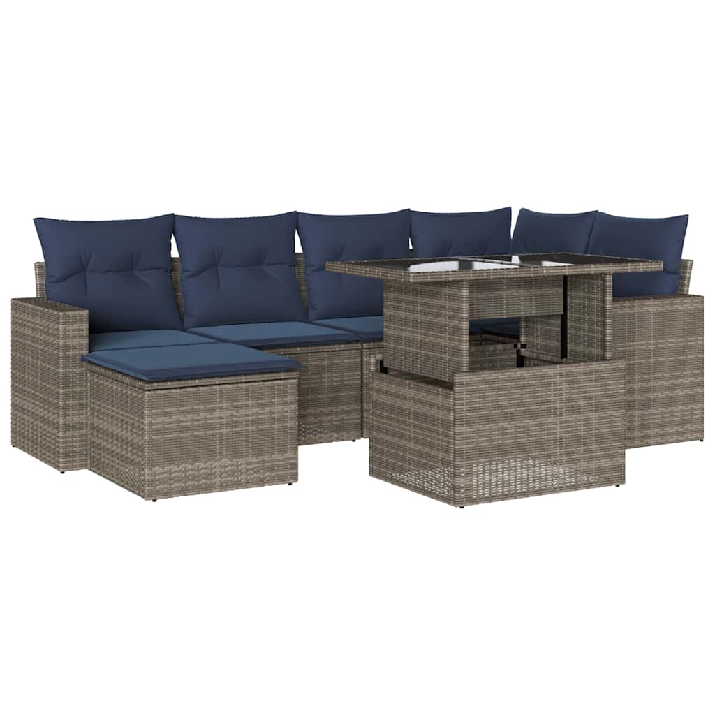Ensemble de canapé de jardin 7 pcs avec coussins gris résine tressée