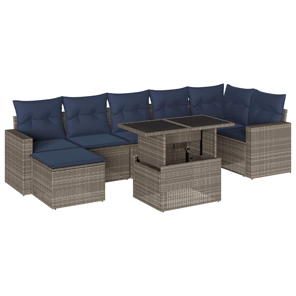 Ensemble de canapé de jardin 8 pcs avec coussins gris résine tressée