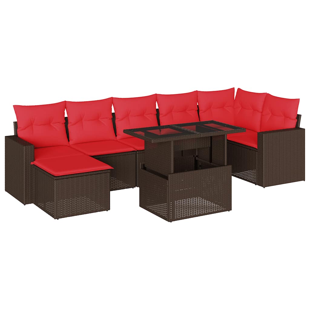 Ensemble de canapé de jardin 8 pcs avec coussins marron résine tressée