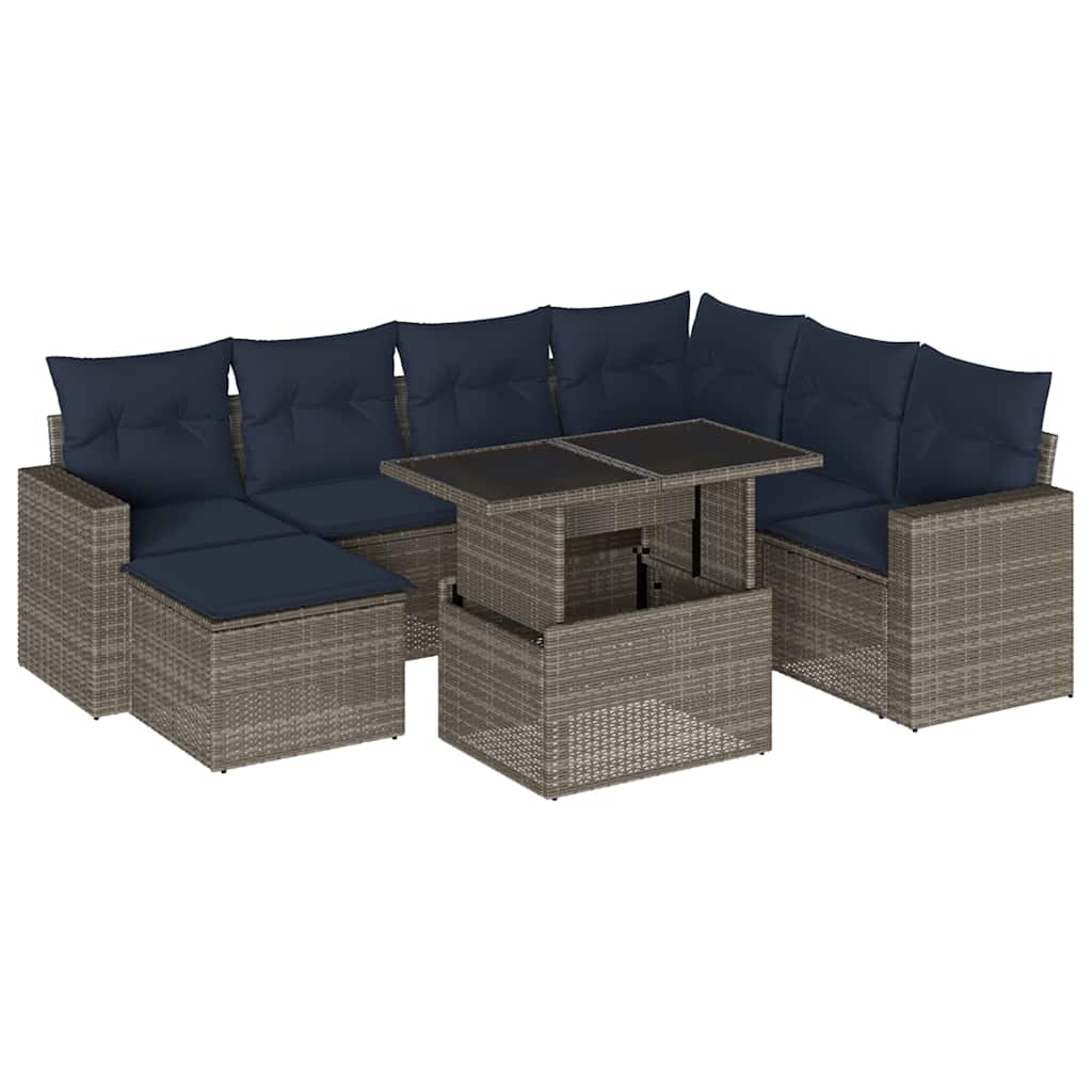 Ensemble de canapé de jardin 8 pcs avec coussins gris résine tressée