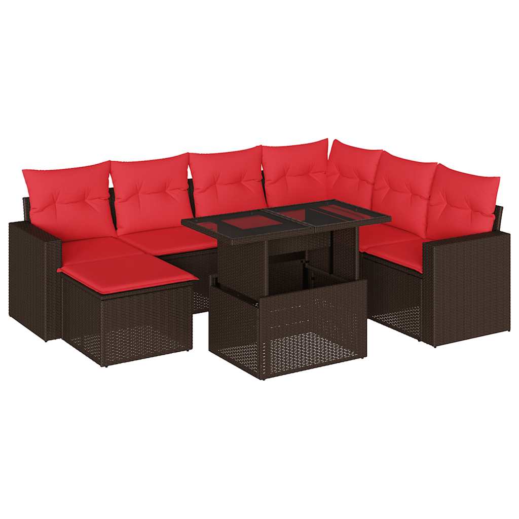 Ensemble de canapé de jardin 8 pcs avec coussins marron résine tressée