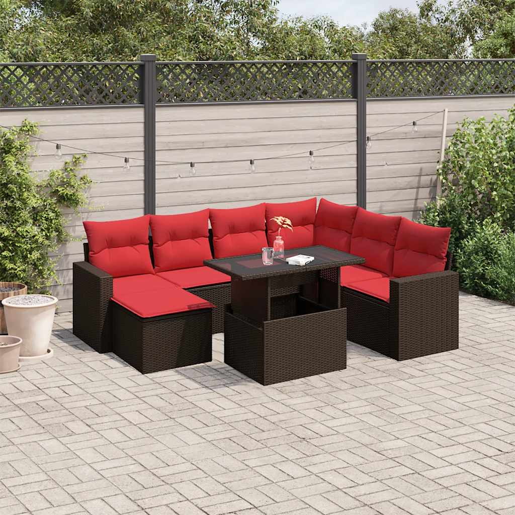 Ensemble de canapé de jardin 8 pcs avec coussins marron résine tressée