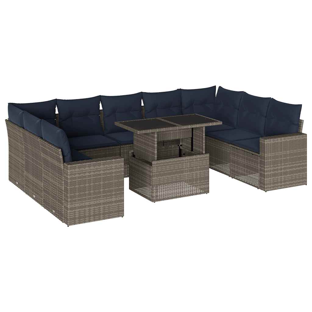 Ensemble de canapé de jardin 10 pcs avec coussins gris résine tressée