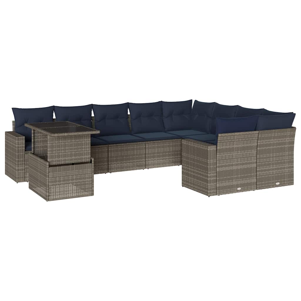 Ensemble de canapé de jardin 10 pcs avec coussins gris résine tressée
