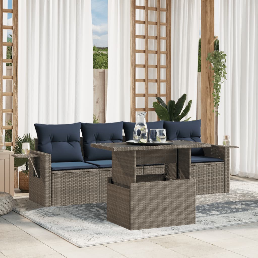 Ensemble de canapé de jardin 5 pcs avec coussins gris résine tressée
