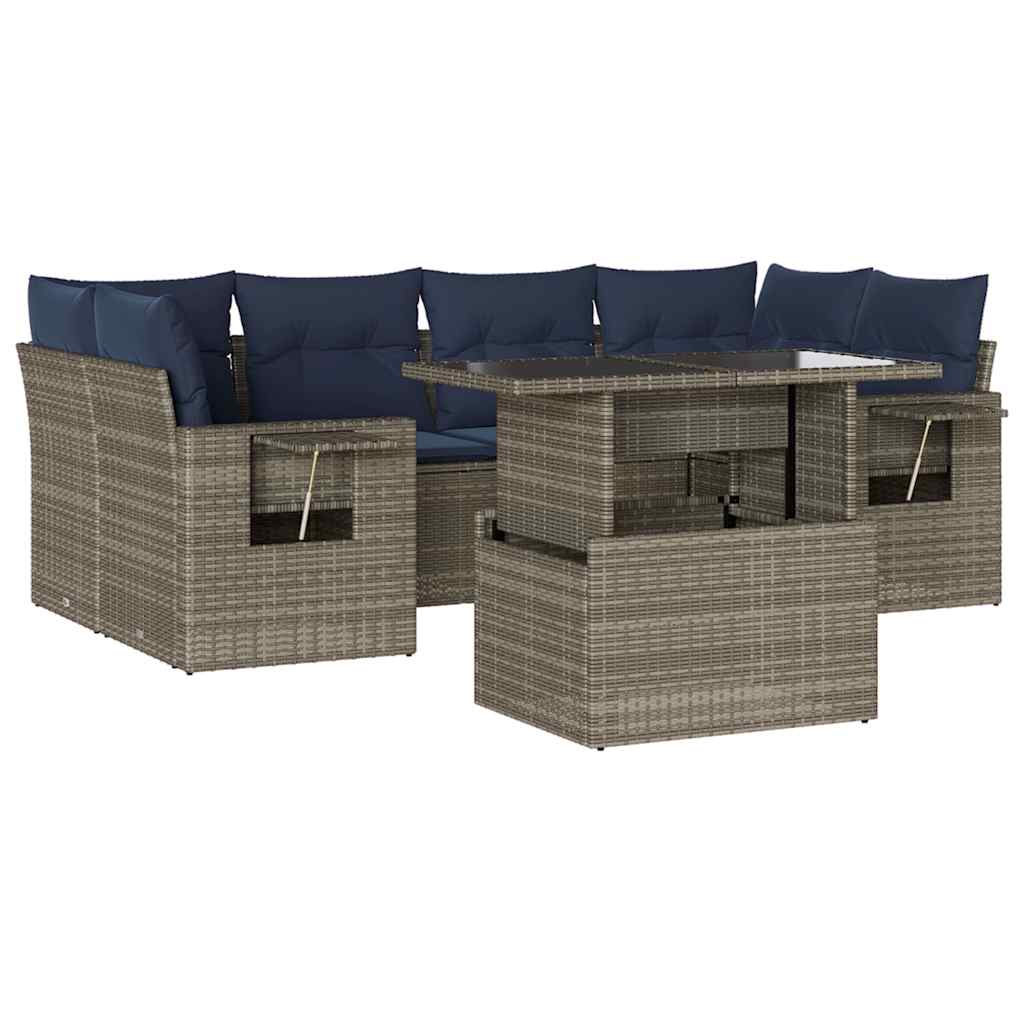 Ensemble de canapé de jardin 7 pcs avec coussins gris résine tressée