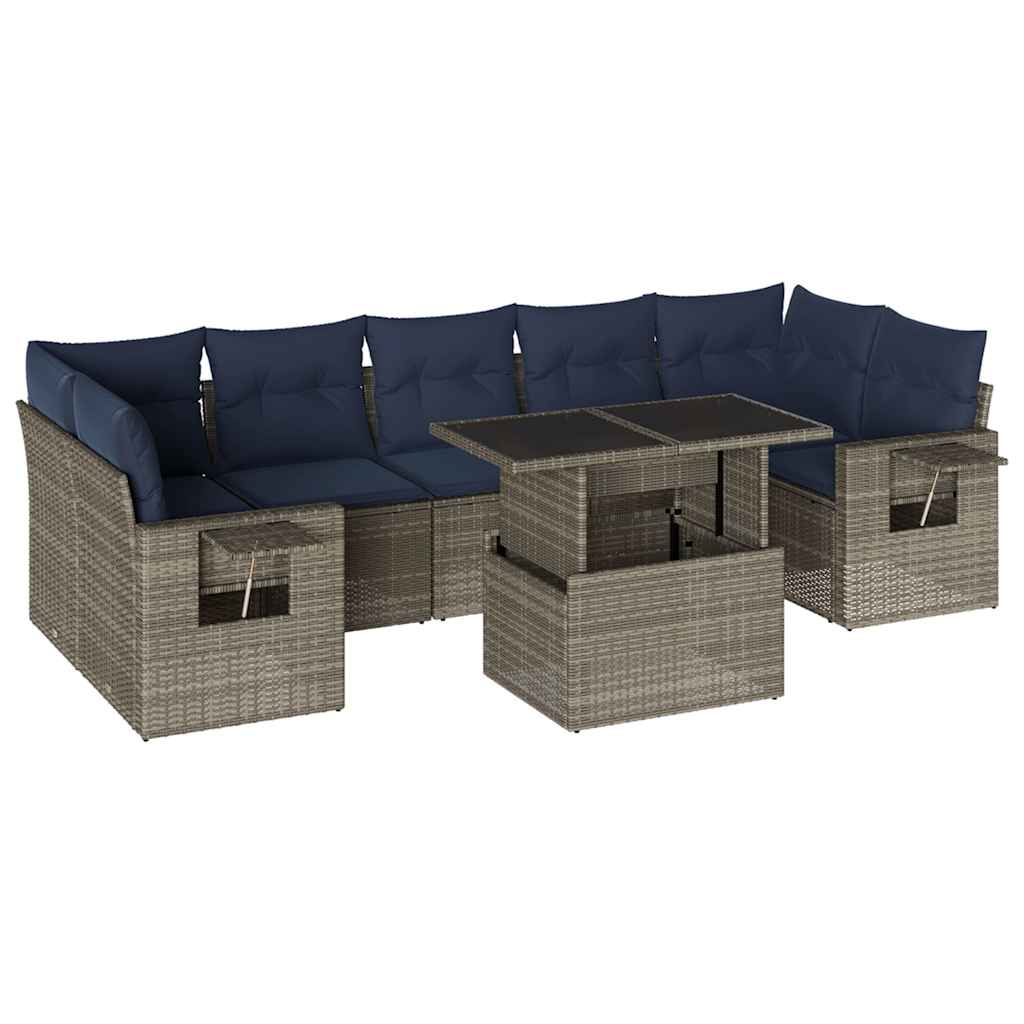 Ensemble de canapé de jardin 8 pcs avec coussins gris résine tressée