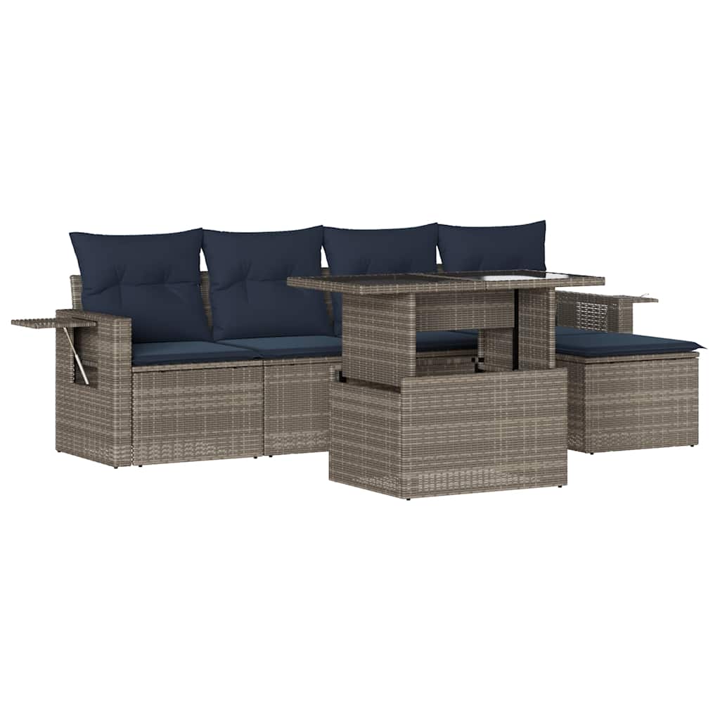 Ensemble de canapé de jardin 6 pcs avec coussins gris résine tressée