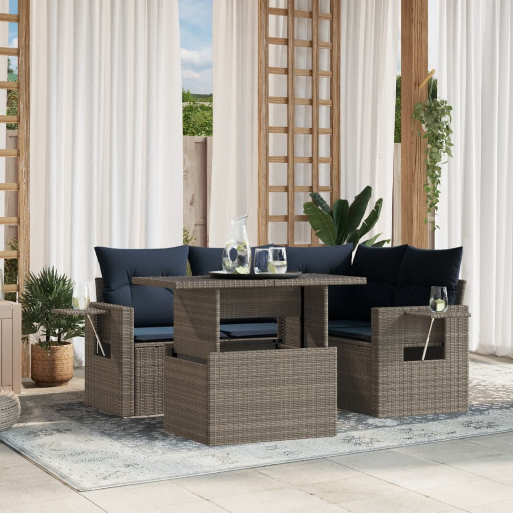 Ensemble de canapé de jardin 5 pcs avec coussins gris résine tressée