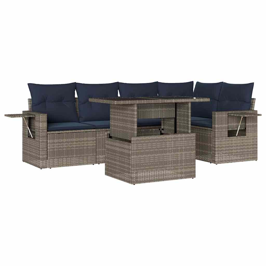 Ensemble de canapé de jardin 6 pcs avec coussins gris résine tressée