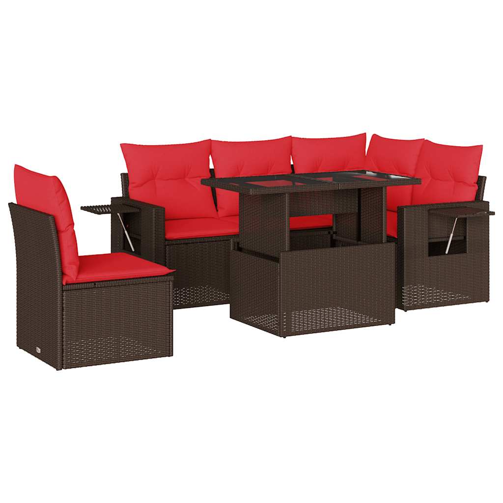 Ensemble de canapé de jardin 6 pcs avec coussins marron résine tressée