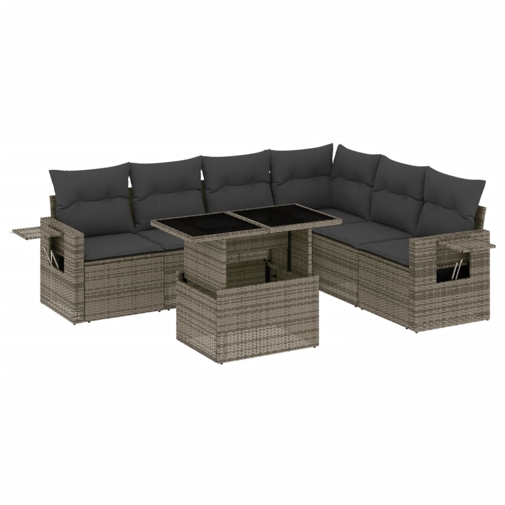 Salon de jardin avec coussins 7 pcs gris résine tressée - XIOS