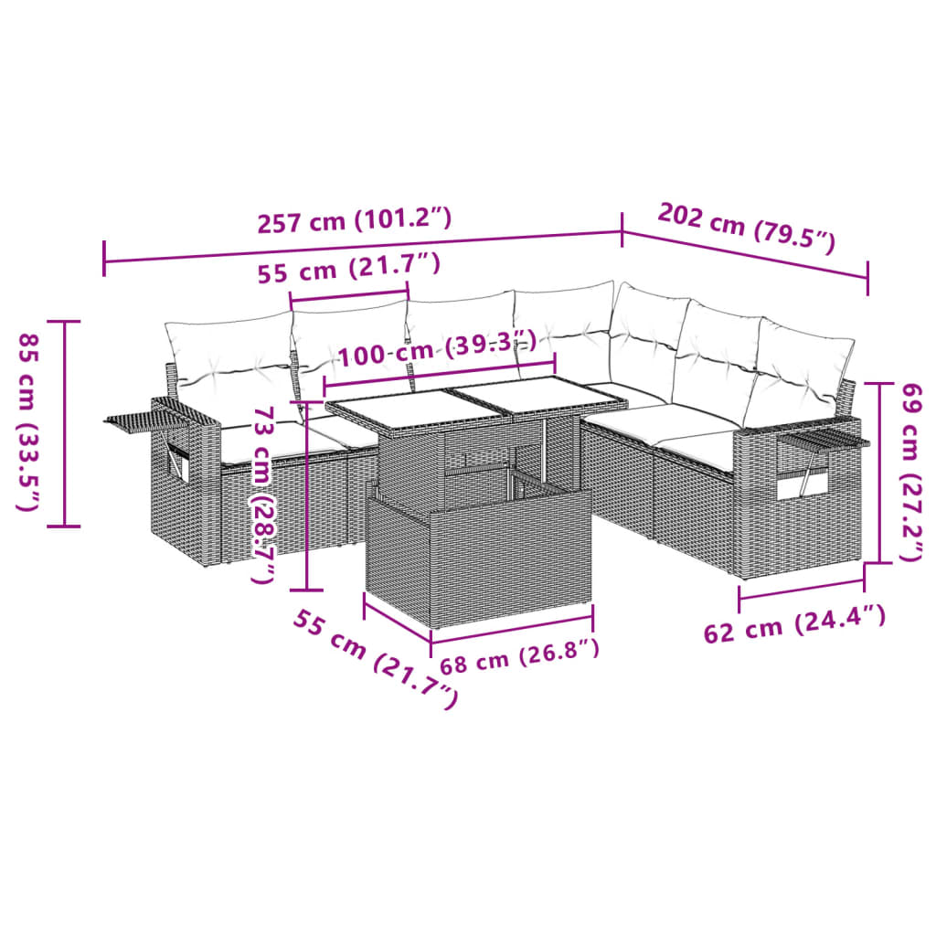 Salon de jardin avec coussins 7 pcs gris résine tressée - XIOS