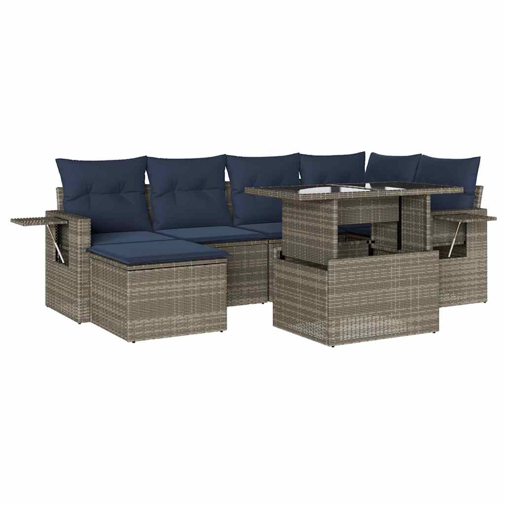Ensemble de canapé de jardin 7 pcs avec coussins gris résine tressée
