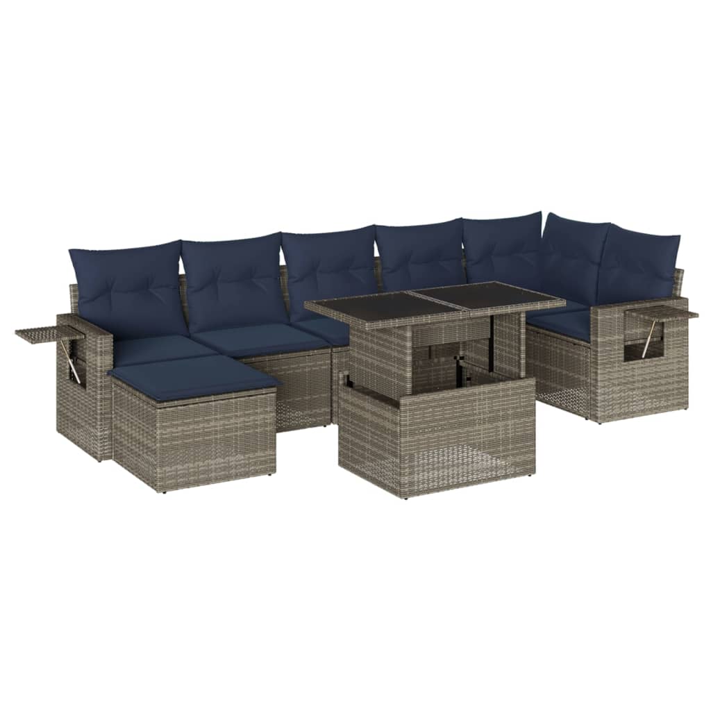 Ensemble de canapé de jardin 8 pcs avec coussins gris résine tressée