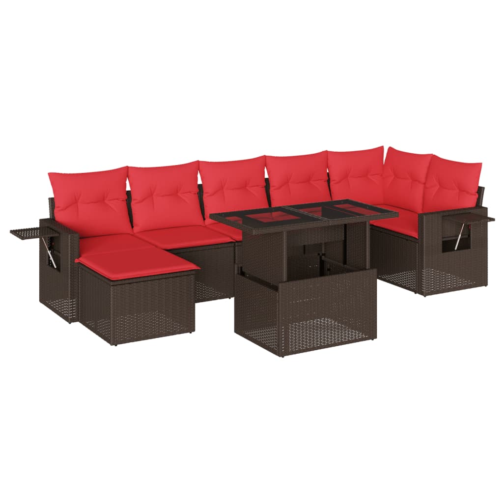 Ensemble de canapé de jardin 8 pcs avec coussins marron résine tressée