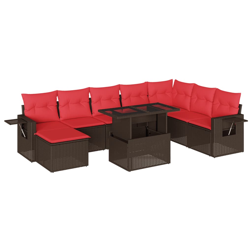 Ensemble de canapé de jardin 9 pcs avec coussins marron résine tressée