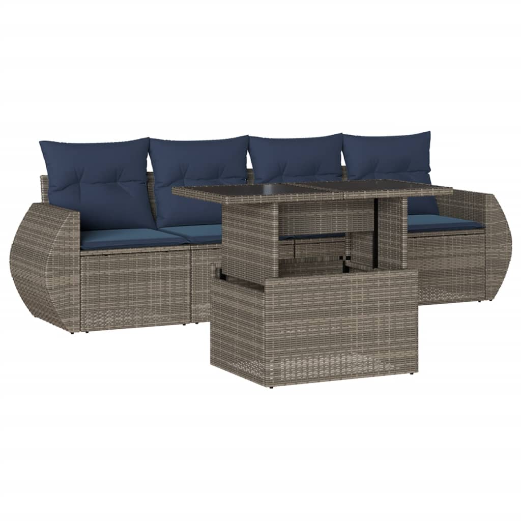 Ensemble de canapé de jardin 5 pcs avec coussins gris résine tressée