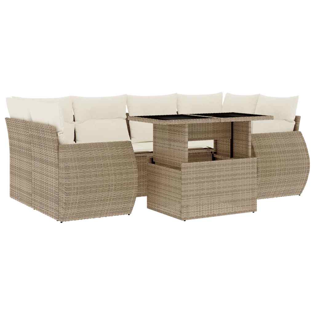 Salon de jardin avec coussins 7 pcs beige résine tressée