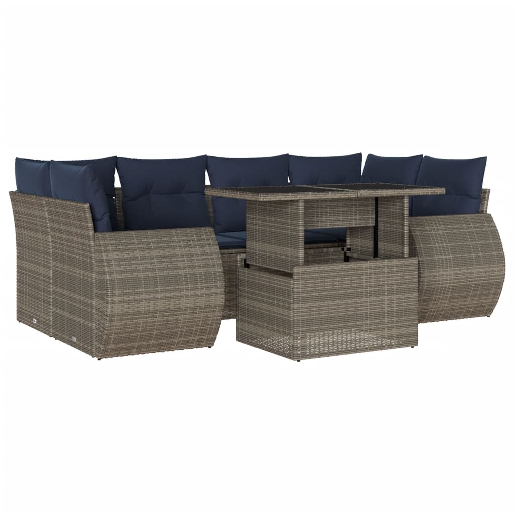 Ensemble de canapé de jardin 7 pcs avec coussins gris résine tressée