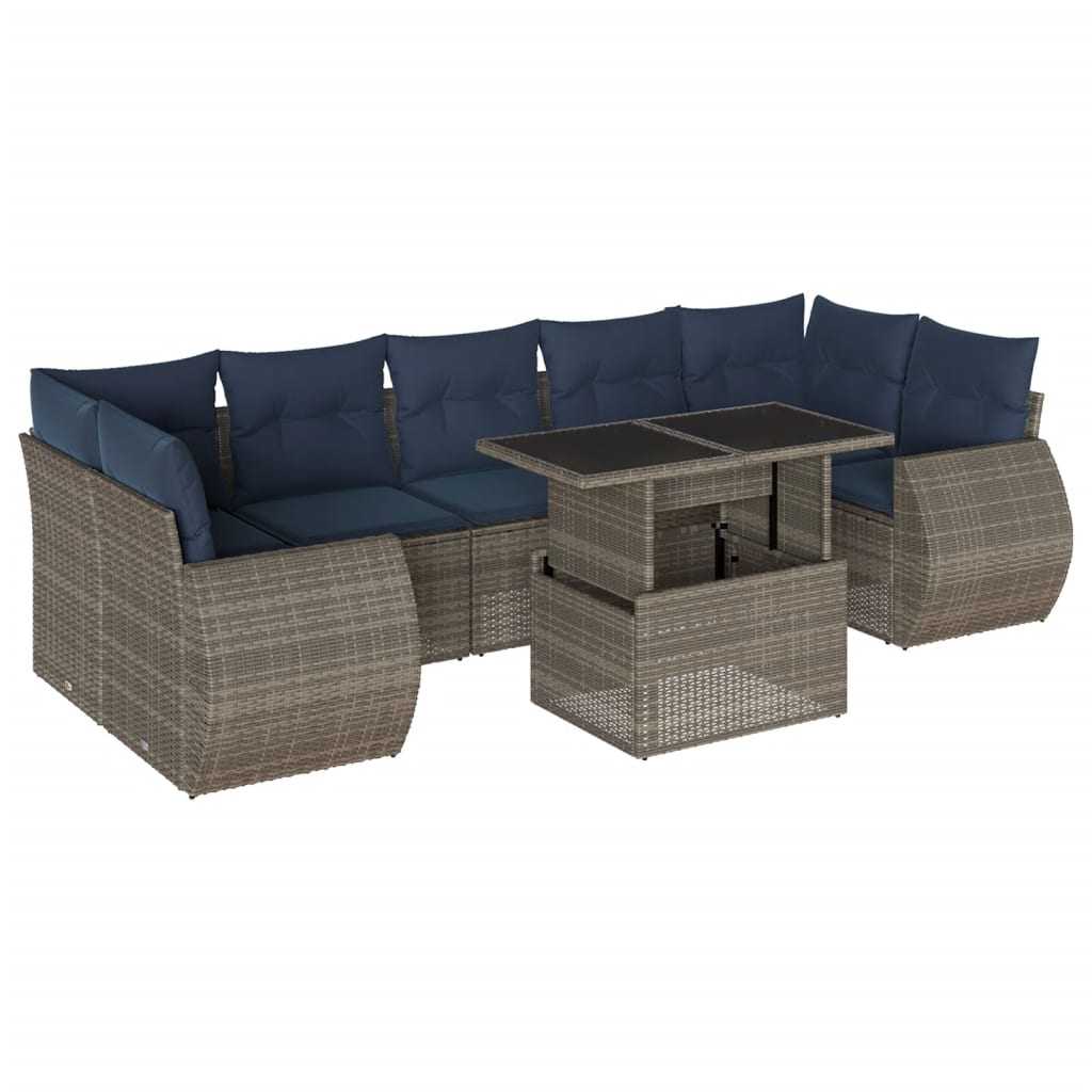 Ensemble de canapé de jardin 8 pcs avec coussins gris résine tressée