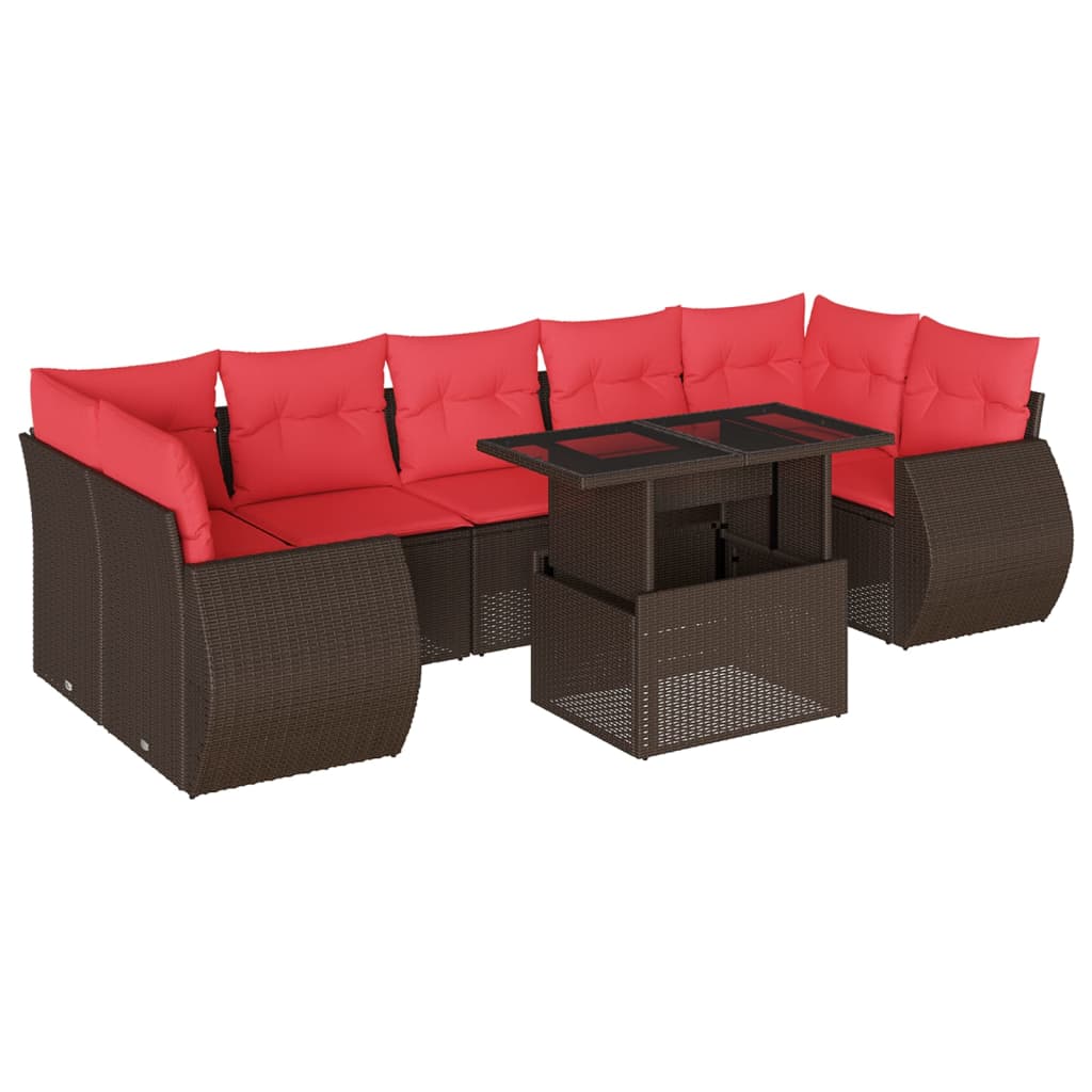 Ensemble de canapé de jardin 8 pcs avec coussins marron résine tressée