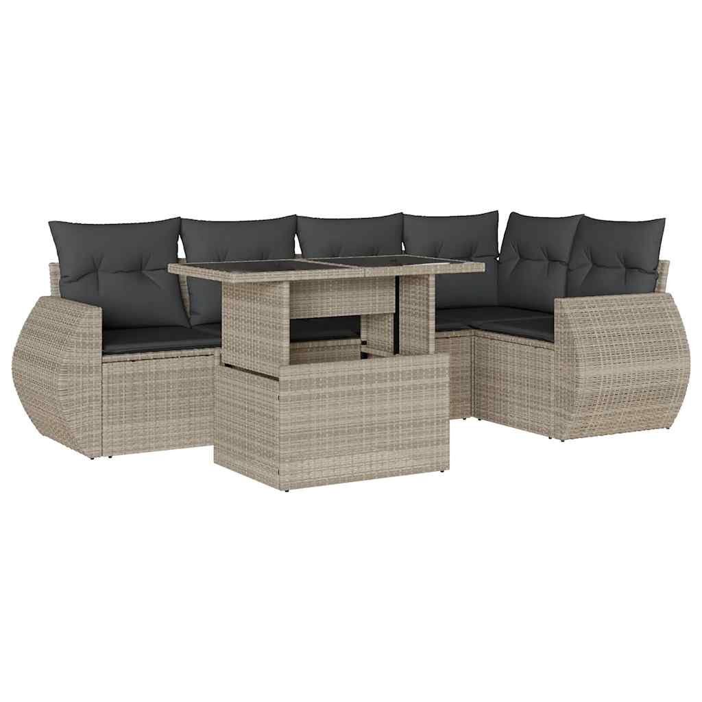 Salon de jardin 6 pcs avec coussins gris clair résine tressée