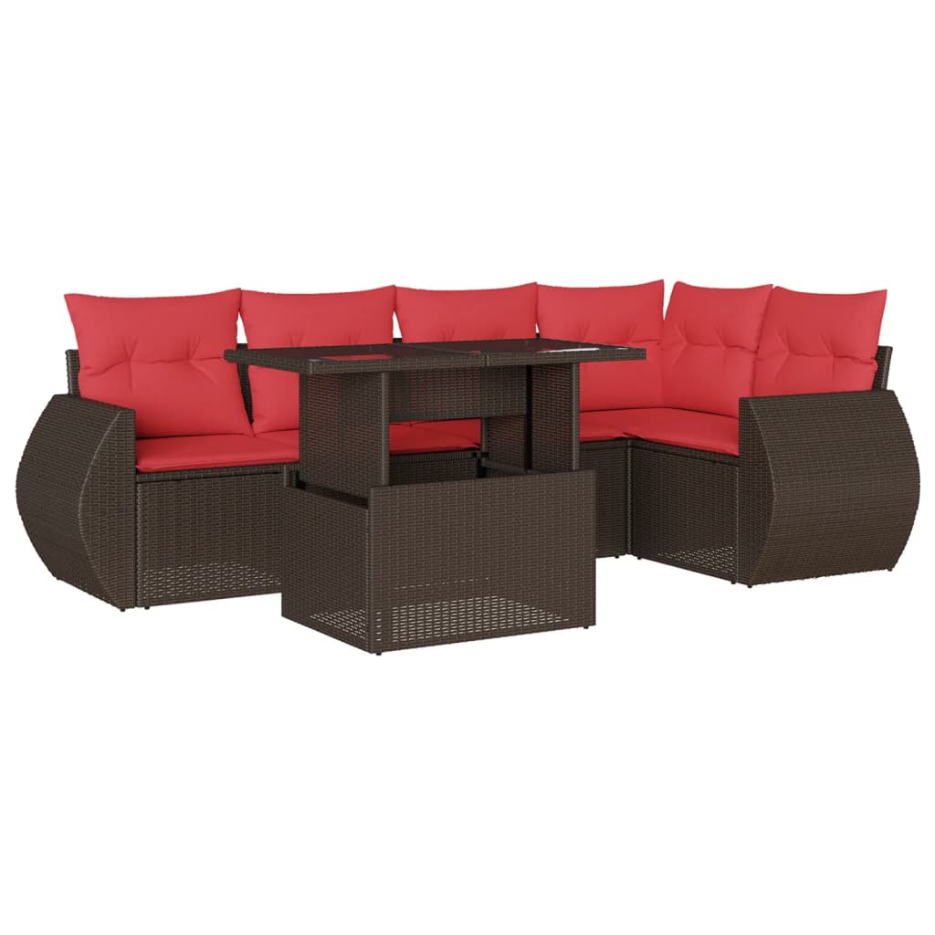 Ensemble de canapé de jardin 6 pcs avec coussins marron résine tressée