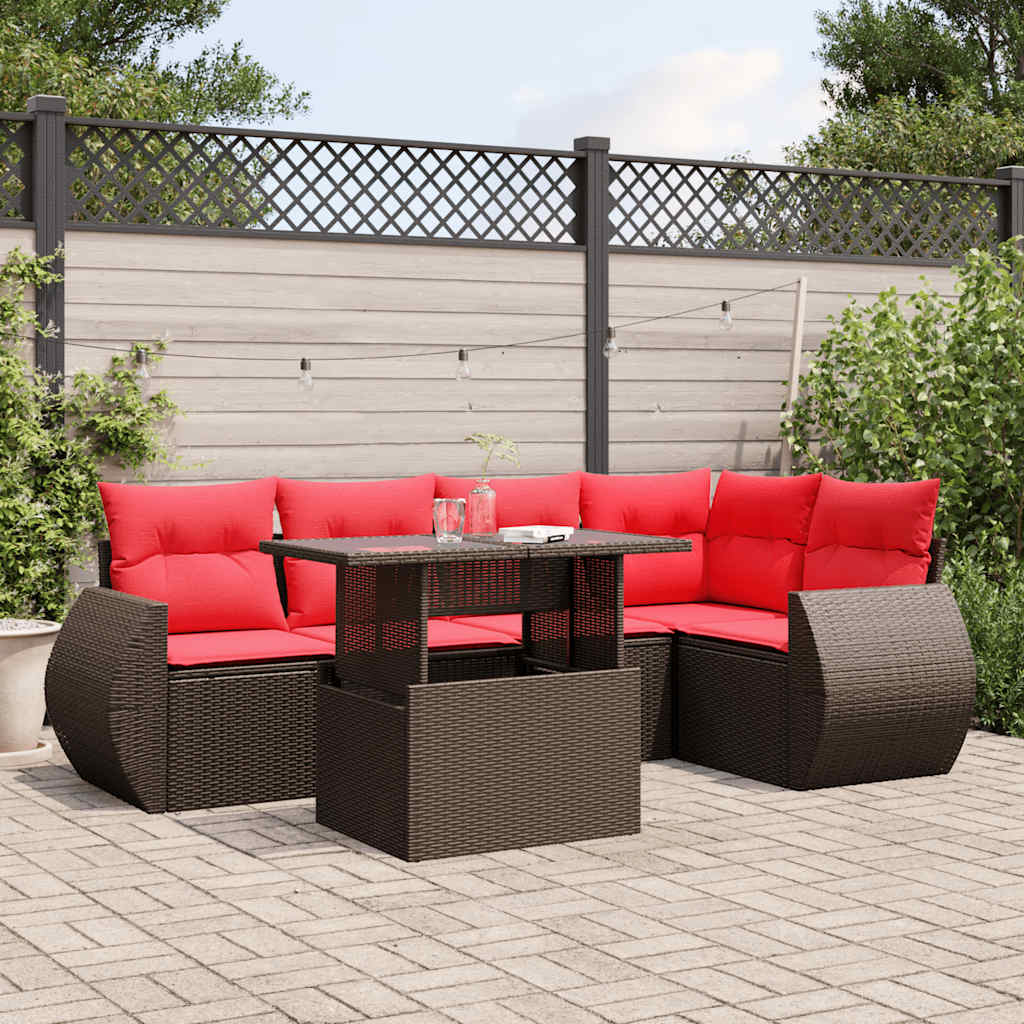 Ensemble de canapé de jardin 6 pcs avec coussins marron résine tressée