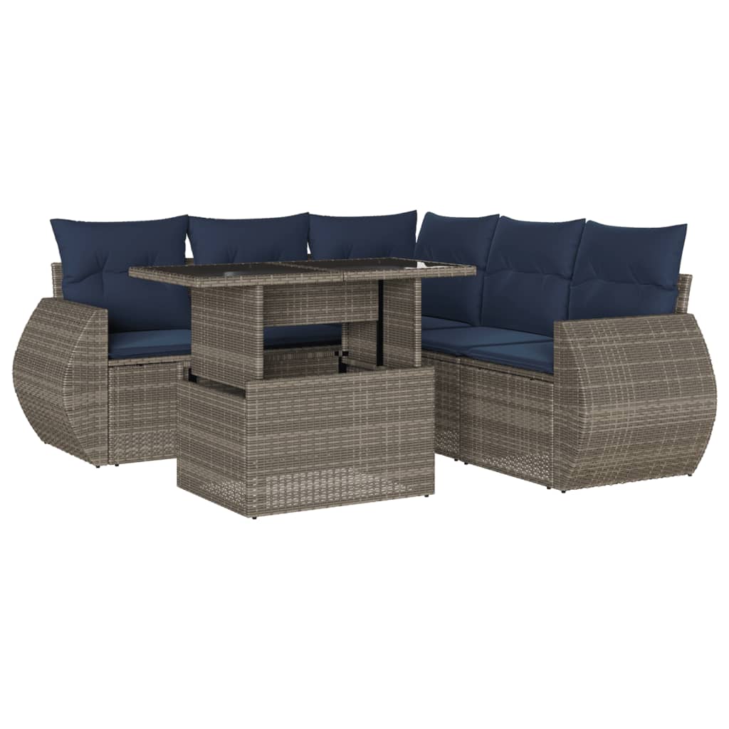 Ensemble de canapé de jardin 6 pcs avec coussins gris résine tressée