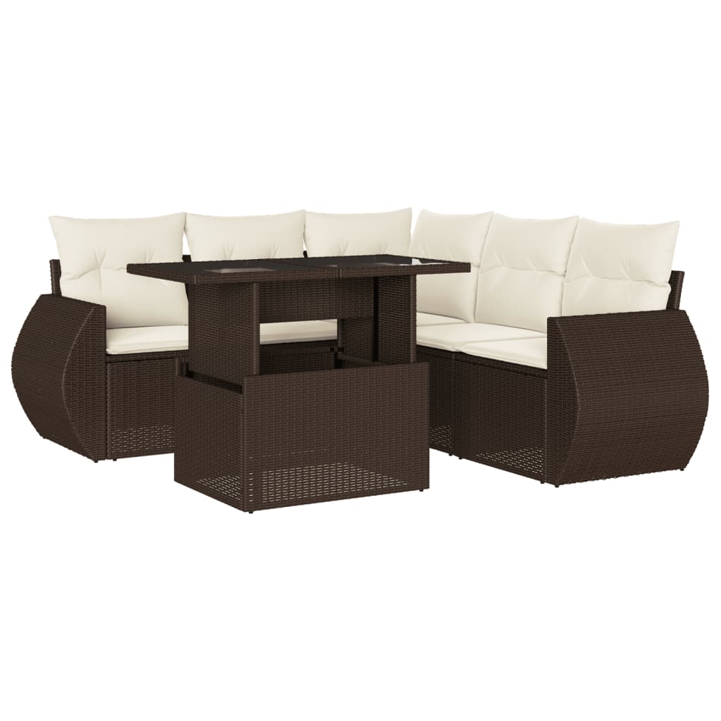 Salon de jardin avec coussins 6 pcs marron résine tressée