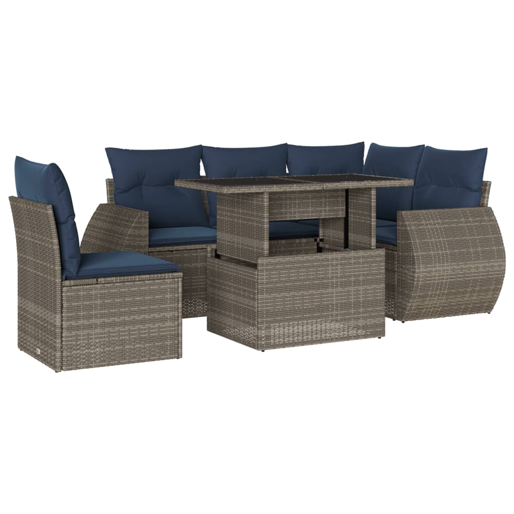 Ensemble de canapé de jardin 6 pcs avec coussins gris résine tressée