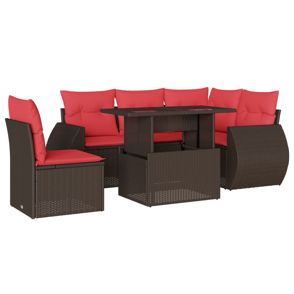 Ensemble de canapé de jardin 6 pcs avec coussins marron résine tressée