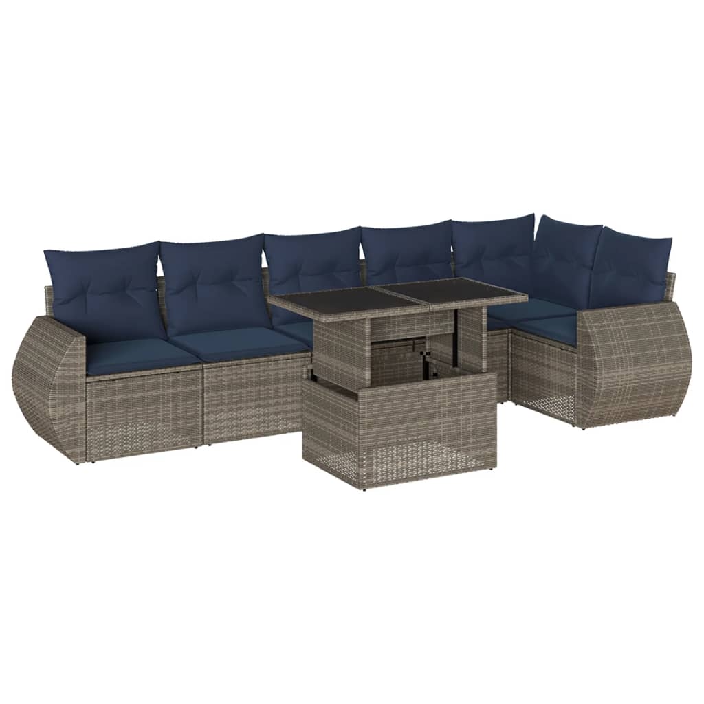 Ensemble de canapé de jardin 7 pcs avec coussins gris résine tressée